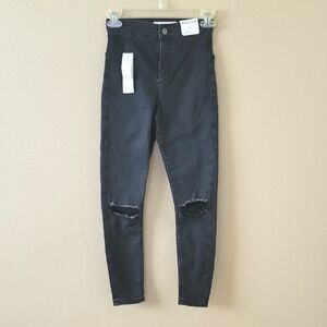 Topshop Womens Black Joni Ripped Skinny Jeans - Size 2 Petite